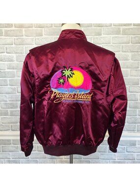 Vintage Players Island Resort NWT Satin Streetwear Bomber Jacket USA Made XL